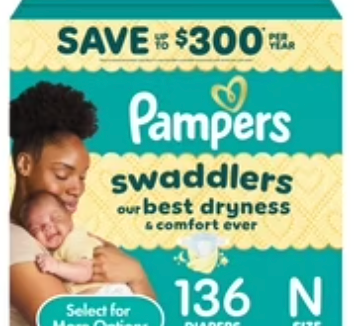 Pampers Swaddlers Baby Diapers Size Newborn, 136 Count
