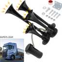 Train Horns Kit, 4 Trumpet Air Horn Kit, 12V 185db Super Loud Train Horns for Pickup Trucks, Four Trumpet Air Horn with Compressor for Vehicle Cars Trucks Pickup Trains Lorrys Boats