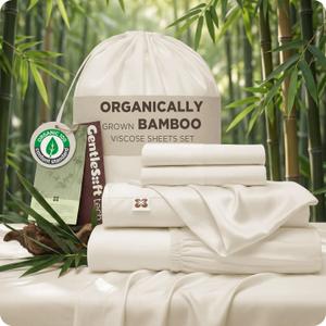 Bedsure 100% Organically Grown Bamboo Viscose King Size Sheets Set | Cooling Bedsheets for Hot Sleepers | Luxury Silky Soft | 18" Deep Pocket with Corner Straps | Oeko-Tex Certified [Beige]