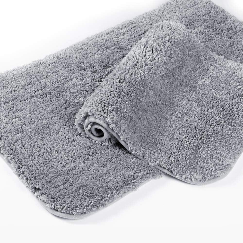 Walensee Shaggy 2 Piece Bath Rug Set, 20 x 32, Grey, Machine Washable, Non Slip Plush Bath Mats for Shower