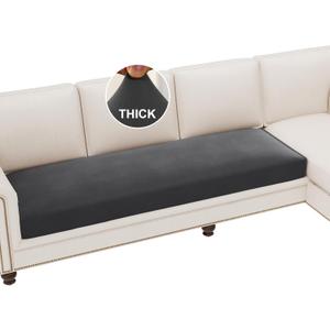 H.VERSAILTEX Fleece Couch Cushion Covers Stretch Couch Covers for 3 Cushion Couch Sofa Thick and Soft Couch Covers Washable (3 Seater Cushion Cover, Grey)