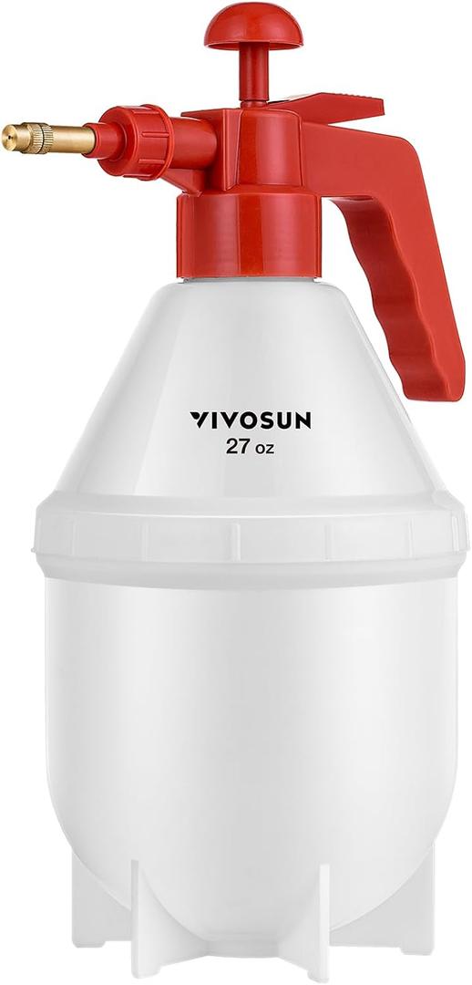 VIVOSUN 0.2 Gallon Handheld Garden Pump Sprayer, 27 oz Gallon Lawn & Garden Pressure Water Spray Bottle with Adjustable Brass Nozzle, for Plants and Other Cleaning Solutions (0.8L Red) (27 ounce)