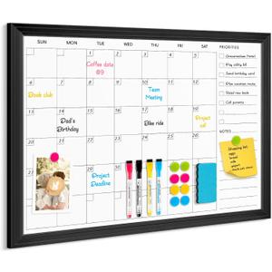 DOLLAR BOSS Magnetic WhiteBoard Calendar, 36x24 in, Dry Erase Board, Black