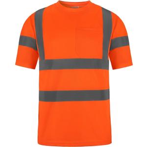 High Visibility Class 3 T ShirtsHi Vis Safety Shirts with Reflective Strips and Pocket, Short Sleeve Quick Dry Mesh Construction Work Shirt for Men/Women Orange,3XL
