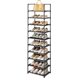 Kitsure Shoe Rack - 10-Tier Shoe Organizer with Detachable Fabric Shelves & Metal Frame, Tall Shoe Rack for Closet, Entryway, Living Room, 16.9" Wide - 10 Tier, Black