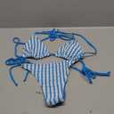 Women's Striped Halter Bathing Suit High Waisted Triangle Colorblock Swimsuit Bikini Set (Medium, Blue)