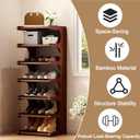 7-Tier Vertical Shoe Rack, Bamboo Free Standing Shoe Rack Shelf, Shoe Storage Stand, Entryway Shoe Tower, Vertical Shoe Organizer for Narrow Closet, Entryway, Hallway, 15.9" x 9.2" x 39"