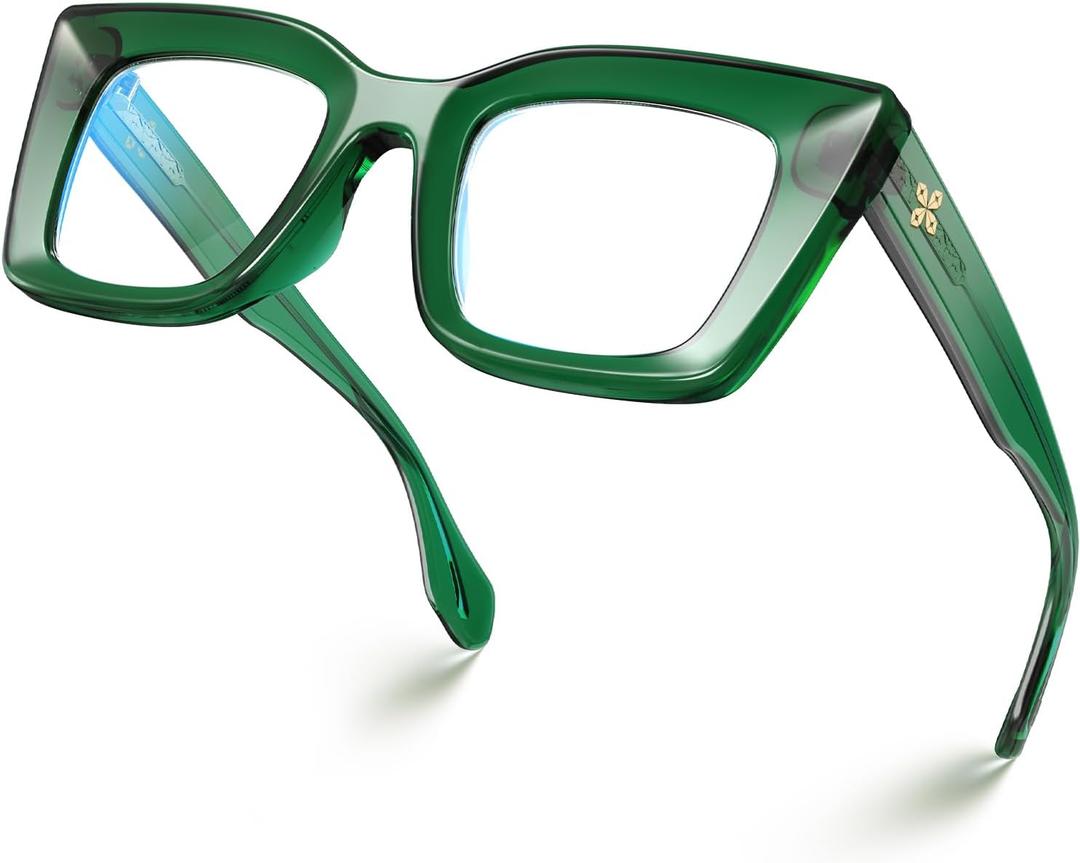 VISOONE Spring Hinge Cat Eye TR90 Blue Light Blocking Glasses with Anti Computer Glare for Women CALIDA (Basil Green)