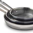 T-fal HybridMesh Tri-Ply Stainless Steel 3 Piece Cookware Set, 8, 10.25, and 12 Inch, Induction Oven Safe 500F, Metal Utensil Safe, Platinum Non Stick, Pots and Pans Set, Dishwasher Safe, Silver/Black