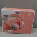 Cat Ear Kids Bluetooth Headphones for Girls Children Teens, LED Light Up Wireless/Wired Mode Foldable Stereo Girls Headphones with Built-in Mic for School Birthday Xmas Gift (Pink)