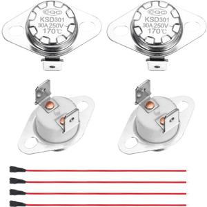 Uxcell 2 Pcs KSD301 Thermostat 170C/338F 30A Normally Closed N.C Adjust Snap Disc Temperature Switch with Terminal Wire for Microwaves,Oven,Coffee Maker,Ceramic Material