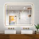 Niccy LED Bathroom Mirror, 32"x20" Rectangle Wall Mounted Vanity Mirrors with Metal Frame, Anti Fog Dimmable Smart Mirror for Bathroom/Bedroom/Livingroom/Entryway, (Horizontal or Vertical),Gold