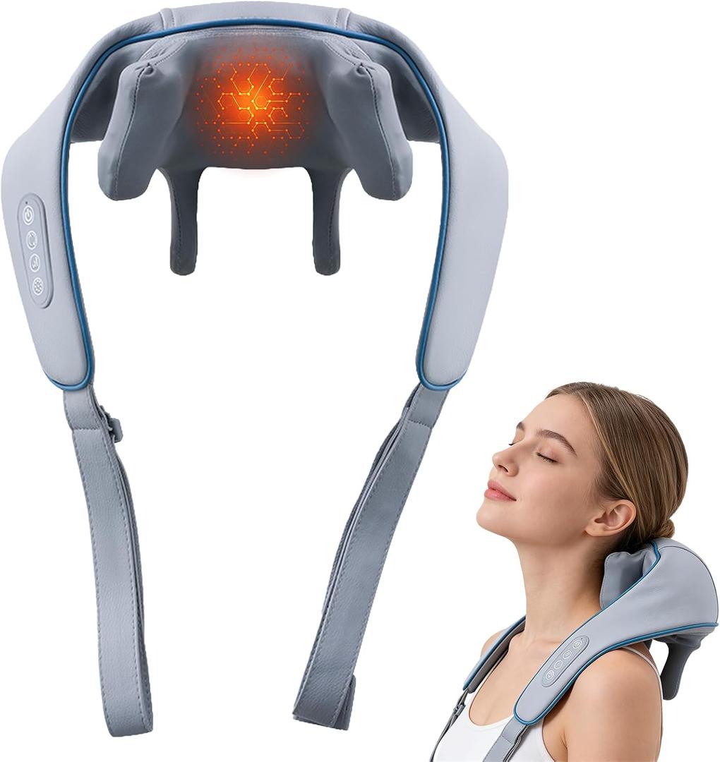 Neck Massager with Heat, Therapexa Neck Massager & Shoulder,6D Deep Kneading Shiatsu Massager for Back,Shoulder & Leg Pain Relief(Grey)