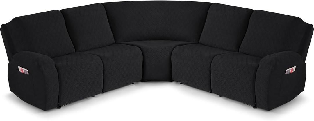 VANSOFY Extra Large Reclining Sectional Couch Covers, Washable 5-Piece Sofa Covers for L Shape Sectional Sofa Corner Seater, Thick, Soft Sofa Slipcovers (5 Seat Recliner CoverBlack)