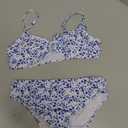 COZYEASE Girls' 2 Piece Ditsy Floral Print Knot Front Ruched Triangle Bikini Swimsuit (11 Years, Blue With White)