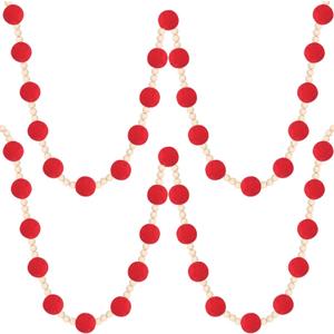 Barydat 2 Pcs 144" Christmas Red Wool Felt Ball Garland with Wood Bead Pom Pom Garland Felt Pompom Decor Christmas Tree Decoration for Wall Ceiling Door Home