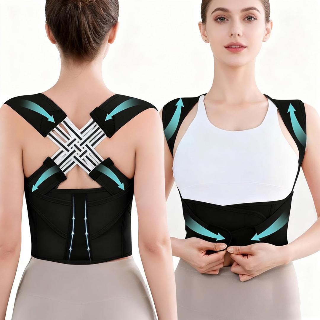 Back Brace Posture Corrector for Women and Men Full Support for Posture Correction & Scoliosis Hunchback Corrector de Postura para Hombre y Mujer Upper Thoracic Back Straightener Black, Medium (Black, M)