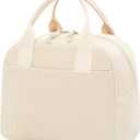 Insulated Cream Beige Lunch Bag for Women, Stylish Corduroy Tote with Aluminum Lining, Large Capacity Reusable Cooler for Work, Travel, or Beach, Beige Cream Water-Resistant Lunch Box