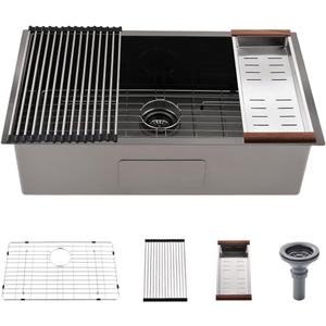 32 Inch Black Undermount Sink -Bokaiya 32x19 Undermount Kitchen Sink Deep Stainless Steel 18 Gauge Single Bowl Black Kitchen Sinks with Colander