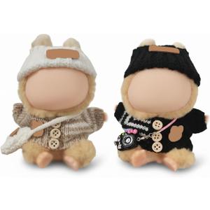 Clothes Outfits for 17cm Doll 6 Piece Set Crochet Hat Sweater Backpack Camera Cute Clothes Accessories Suit No Doll (Khaki,Black)