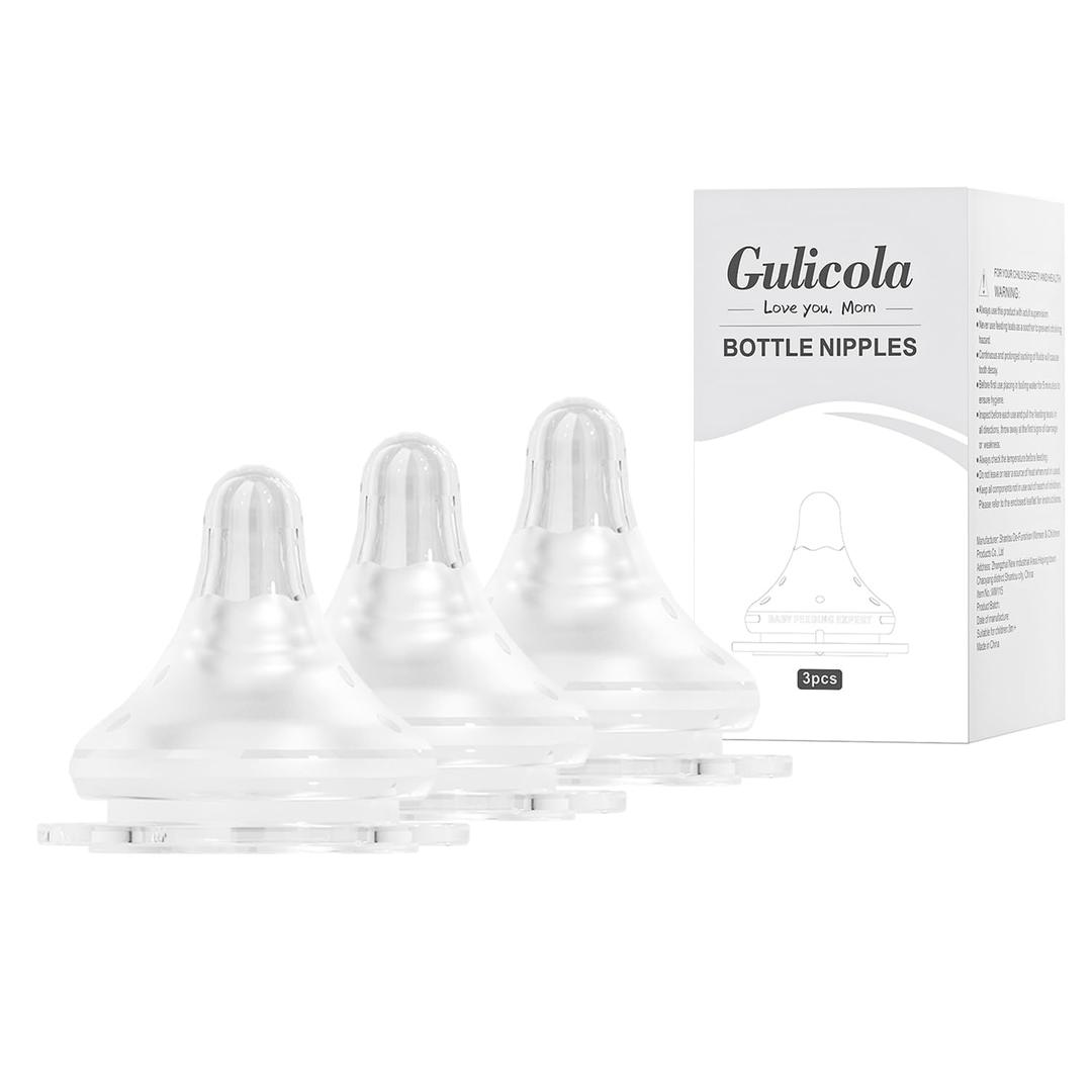 Natural Flow Baby Bottle Silicone Nipple Level 2, Medium Flow (M), 3+ Months, 3 Counts (Pack of 1)