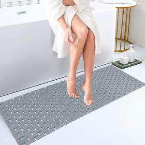 Bambo Bath Mat Bathroom Runner Long Large Rugs Floor Wood Shower Bathtub Waterproof Non Slip Accessories 16x48 Inch Easy to Clean, Grey,1 pc
