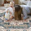 Area Rug 7x9 Washable Vintage - Soft Traditional Rugs for Living Room Large Non Slip Backing with Low Pile Farmhouse Oriental Retro Carpet for Bedroom Dining Room or Home Office - Blue