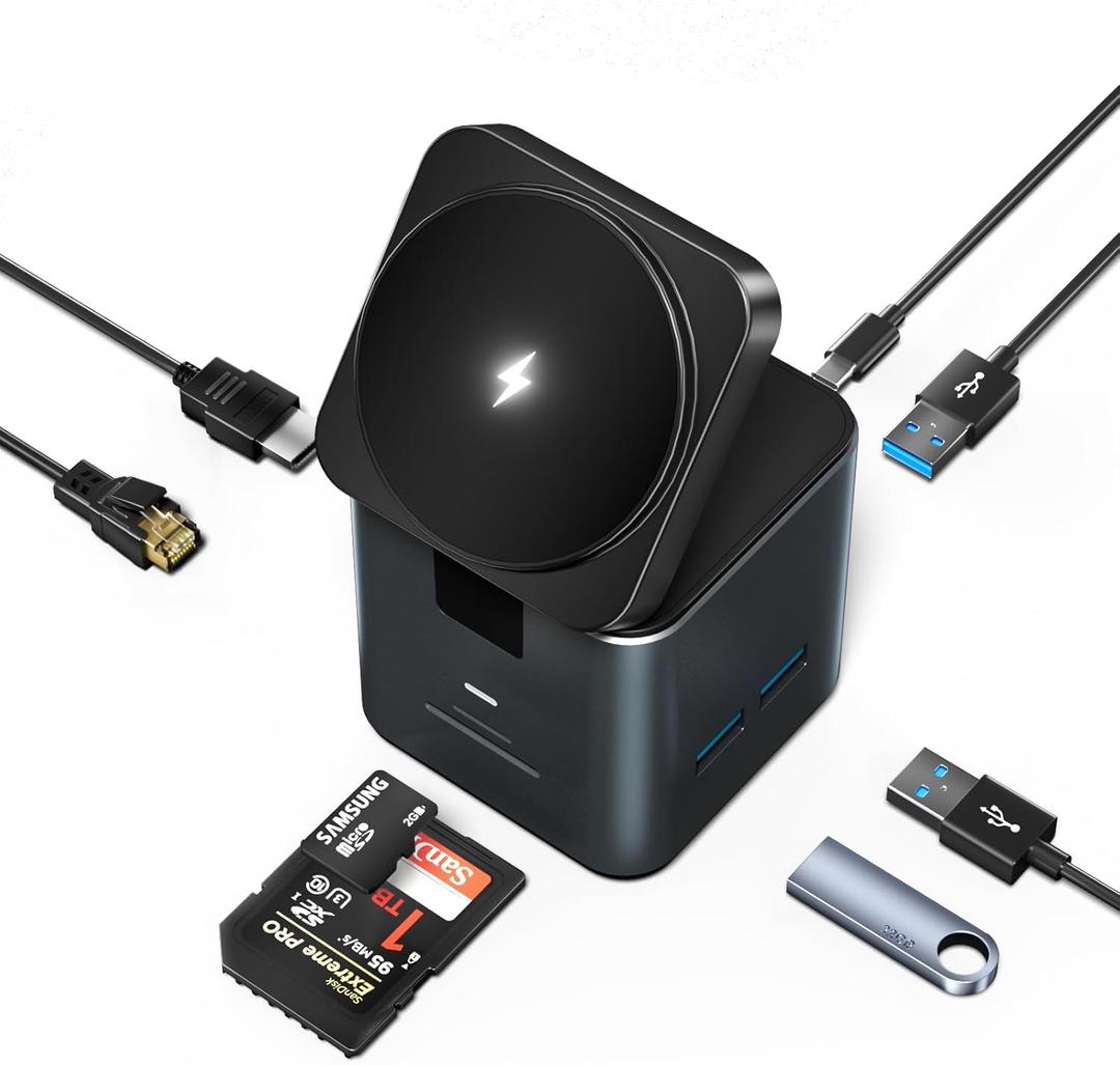 Laptop Docking Stations, USB C Docking Station with Wireless Charging,4K HDMI, 100W PD Charger, 4USB A/C Ports, USB-C HUB for Mac Laptop, MacBook hub, Computer Accessorie