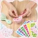 12 Packs DIY Princess Hairbrush Kits Princess Party Bow Diamond Alphabet Sticker Make Your Own Hair Brush with Gem Painting for Birthday Party Art Activities DIY Crafts