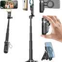 USKEYVISION Magnetic Pocket Selfie Stick for iPhone with Light for MagSafe 4 in 1 Portable Pocket Phone Tripod for iPhone & Android W/Rechargeable Remote, Removable Phone Clip, Video Recording(MPT-02)