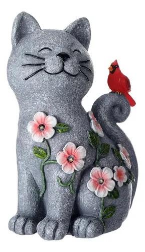 Amyhill Cat Outdoor Statues for Garden Decor Solar Light with Cardinal Flower for Outside Art Lawn Ornaments Porch Patio Balcony Home House Birthday Gifts for Grandma Mom Women