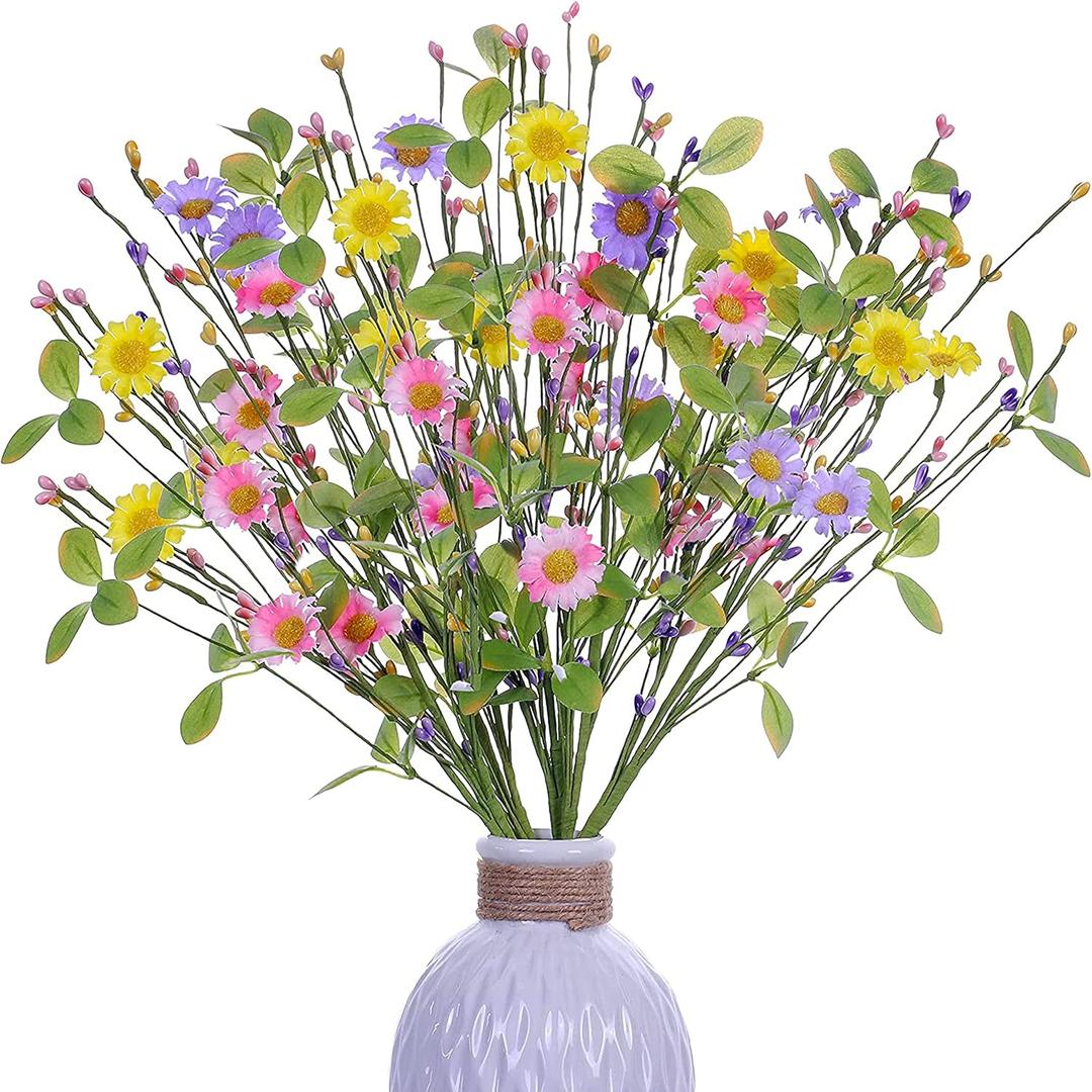 6 PCs Artificial Spring Flowers 17 Inches Summer Flower Branches Faux Floral Picks with Daisy Berry for Vase Home Indoors Flower Arrangements Table Centerpieces (Multicolour)