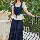 SCARLET DARKNESS Women's Renaissance Corset Tops Vintage Lace Up Overbust Bustier Bodice (Blue, M)