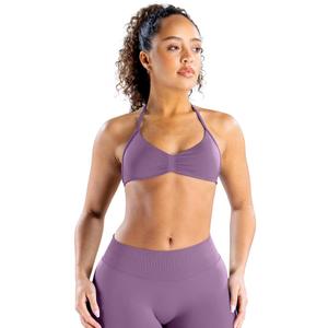 TRYTO Impact Strappy Bra Backless Halter Sports Yoga Top Women Workout Fitness Gym Outdoor Front Motion Scrunch Tops Grape, X-Large