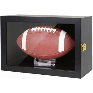 Football Display Case Wall Mount Lockable Clear View Full Size Anti Fade UV Protective Acrylic Door Wooden Signed Memorabilia Football Box Shelf Holder-Single Ball