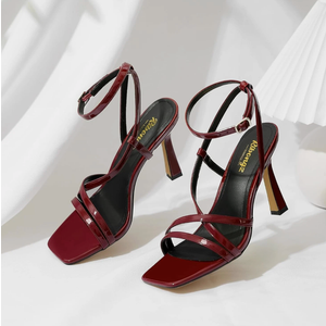 RIBONGZ Strappy Stiletto Kitten Heels Ankle Strap Sexy Heeled Sandals, Size 36.5