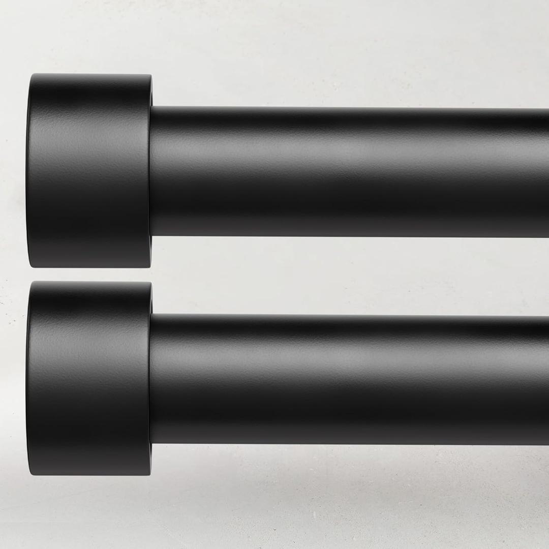 2 Pack Curtain Rods for Windows 28 to 48 Inch(2.3-4ft), 1 Inch Black Curtain Rods Set, Adjustable Heavy Duty Curtain Rod, Outdoor Curtain Rods for Patio Bedroom, Modern Drapery Rods, Size 32"- 60"