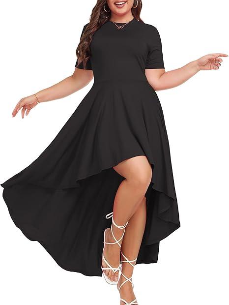 LALAGEN Maxi Dress for Women Casual Short Sleeve Ruffle Flowy High Low Summer Long Dress, Size L 
