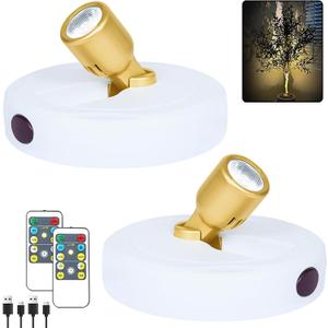 LED Spotlight, Rechargeable Battery Picture Lights, Uplighting Indoor with Remote, Stick Spot Lights for Wall Display Dartboard Painting Artwork Accent-2pcs (Chargeable White Gold)