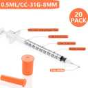 1/2ml 31G 5/16 Inch Measuring Syringes Lab Supplies, Individually Sealed Wrapped - Pack of 20