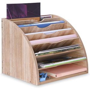 WuGeShop Fan Shaped File Organizer, 7 Tier Desk Paper Organizer File Holder, Desktop Large File Sorter with Adjustable Compartments for Home Office School Classroom