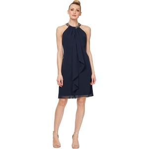 S.L. Fashions Womens Jewel Halter Sheath Dress (Petite and Regular) (Blue, S)
