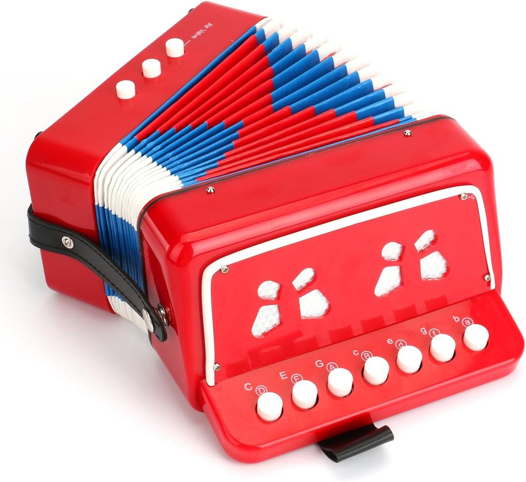 Tosnail Small Accordion, 10 Keys Buttons Control Musical Instruments for Beginners Learning, Red