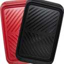 Large Grilling Prep and Serve Trays, 17" x 10.5" x 1.2" BBQ Platters for Raw and Cooked Food, Melamine Serving Trays for Food, Set of 2, Black and Red, Cleaning Pack Included