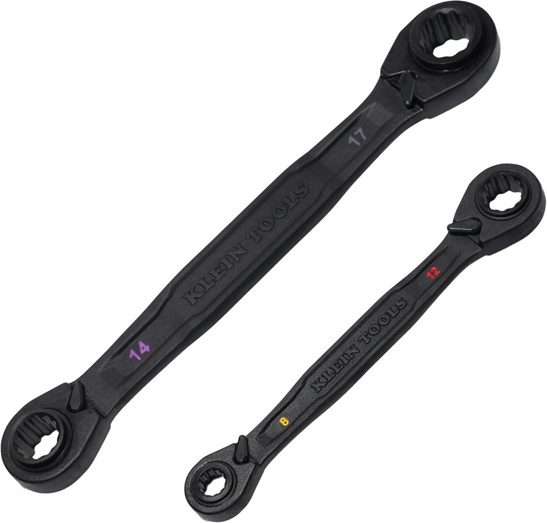 Klein Tools 68216 4in1 Reversible Ratcheting Box Wrench Set, Quad Wrench, SAE, 2Piece, 1/4 to 3/4Inch, Forged Steel, 90Tooth