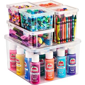 Sorbus 6-Piece Art Supply Storage Organizer Stackable Craft Storage with Hinged Lids Art, Yarn, Ribbon, Bead Organizers