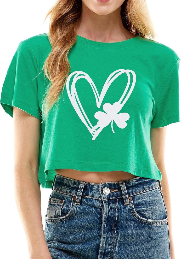 Funny St Patricks Day Outfits Shirt Women Sexy Saint Patricks Day Crop Tops | Shamrock Clover Crop Tops for Teen Girls (Green, M)
