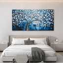 SSNEEKNDG Blue Tree of Life Wall Art for Bedroom White Flower Tree Large Artwork for Living Room Office Kitchen Modern Aesthetic Pictures Canvas Prints 29"x58"