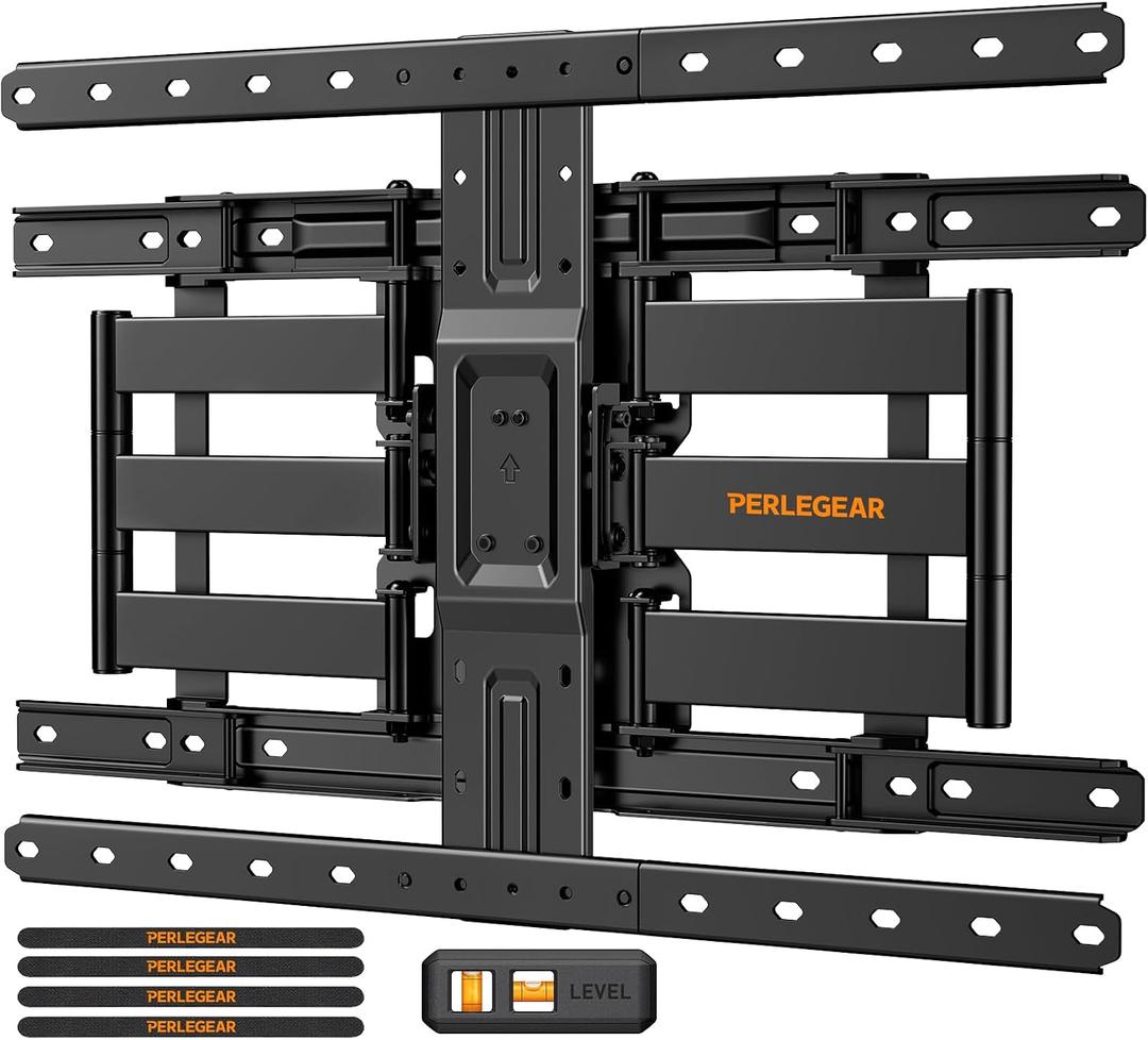 Perlegear Ultra Slim TV Wall Mount 1.1" Low Profile for 42-90" TVs, Fits 16"/24" Studs, Full Motion TV Mount Wall Bracket with Dual Articulating Arms, Swivel, Tilt, Max VESA 600x400mm, Holds 132lbs