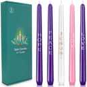 Christmas Advent Candles Set, 3 Purple 1 White and 1 Pink Taper Candles, 10 Inch Unscented Candlestick for Seasonal Celebrations